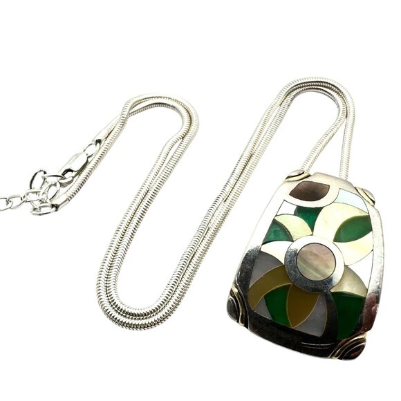 Eric Grossbardt 18K Gold Sterling Silver Yellow Green Flower Pendant Necklace - Picture 2 of 5